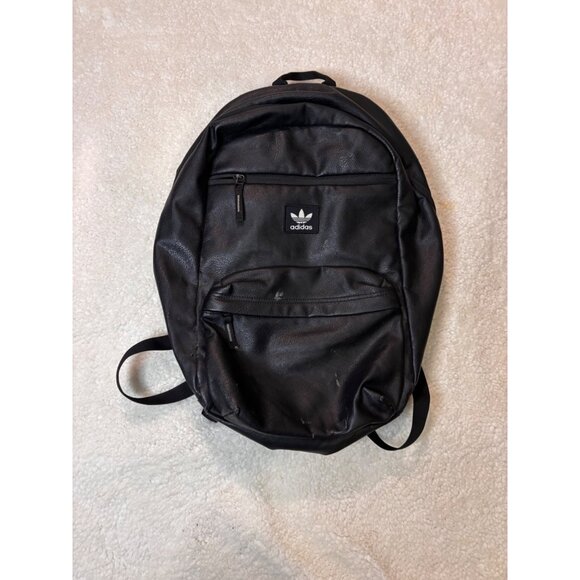 Adidas Black Faux Leather Backpack With Dual Zipper Pockets - Picture 2 of 8